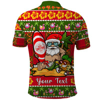 Personalised Hawaii Surfing Santa Christmas Polo Shirt Tropical Pineapple Mele Kalikimaka Quilt Pattern - Wonder Print Shop