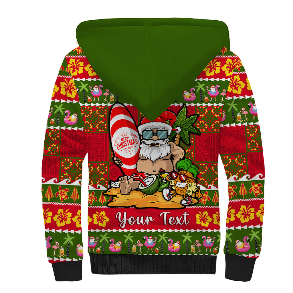 Personalised Hawaii Surfing Santa Christmas Sherpa Hoodie Tropical Pineapple Mele Kalikimaka Quilt Pattern - Wonder Print Shop