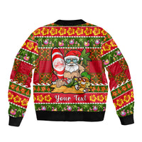 Personalised Hawaii Surfing Santa Christmas Sleeve Zip Bomber Jacket Tropical Pineapple Mele Kalikimaka Quilt Pattern - Wonder Print Shop