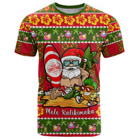 Personalised Hawaii Surfing Santa Christmas T Shirt Tropical Pineapple Mele Kalikimaka Quilt Pattern - Wonder Print Shop