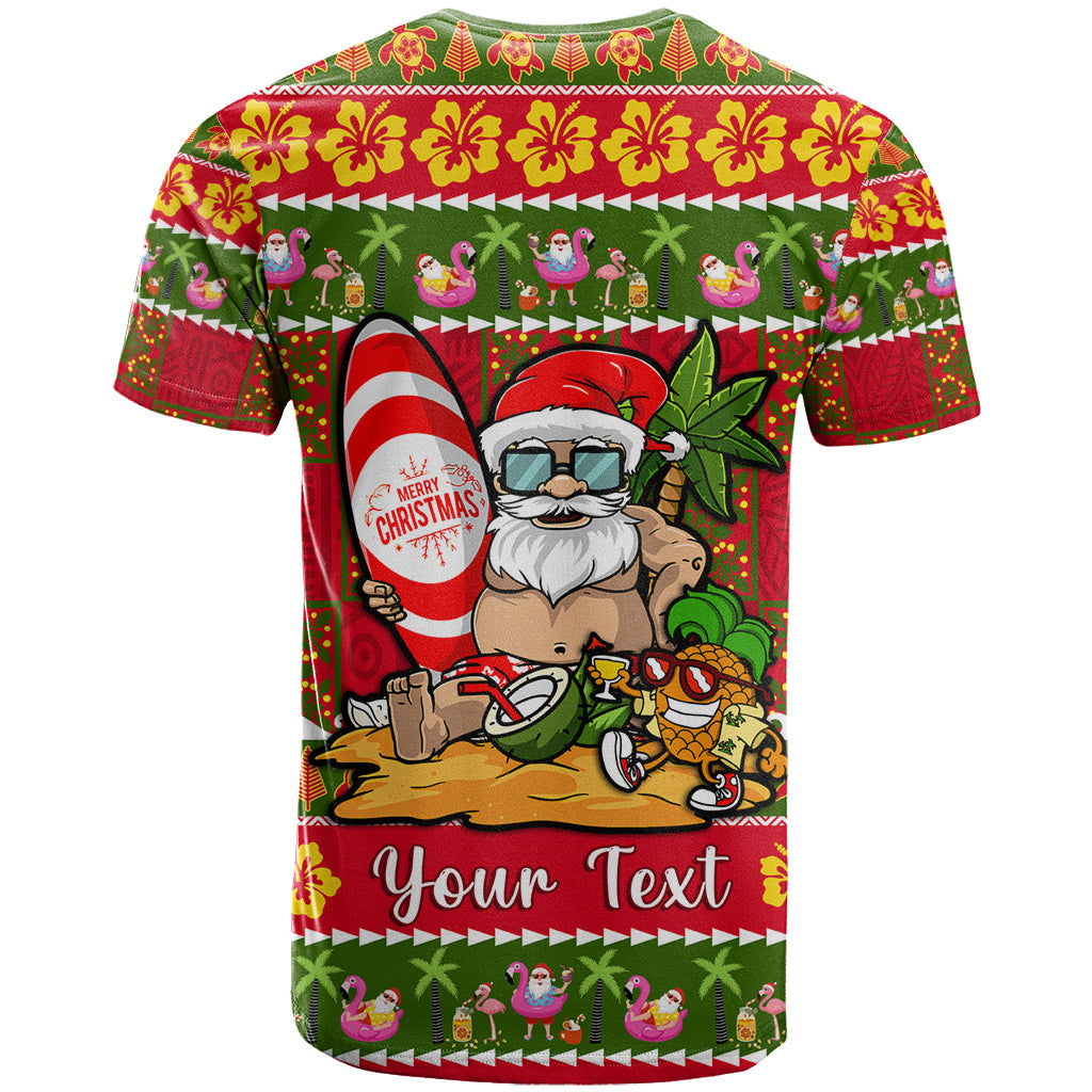 Personalised Hawaii Surfing Santa Christmas T Shirt Tropical Pineapple Mele Kalikimaka Quilt Pattern - Wonder Print Shop