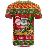 Personalised Hawaii Surfing Santa Christmas T Shirt Tropical Pineapple Mele Kalikimaka Quilt Pattern - Wonder Print Shop
