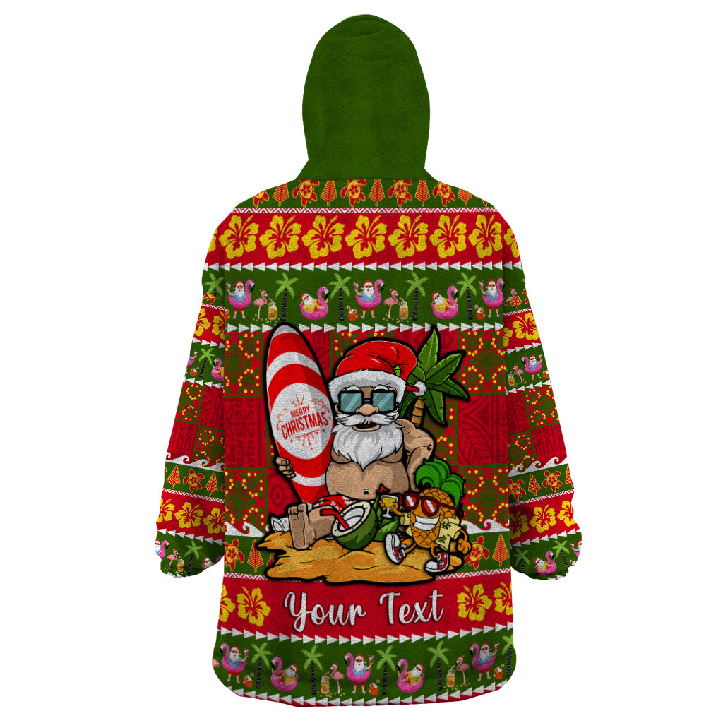 Personalised Hawaii Surfing Santa Christmas Wearable Blanket Hoodie Tropical Pineapple Mele Kalikimaka Quilt Pattern - Wonder Print Shop