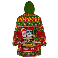 Personalised Hawaii Surfing Santa Christmas Wearable Blanket Hoodie Tropical Pineapple Mele Kalikimaka Quilt Pattern - Wonder Print Shop