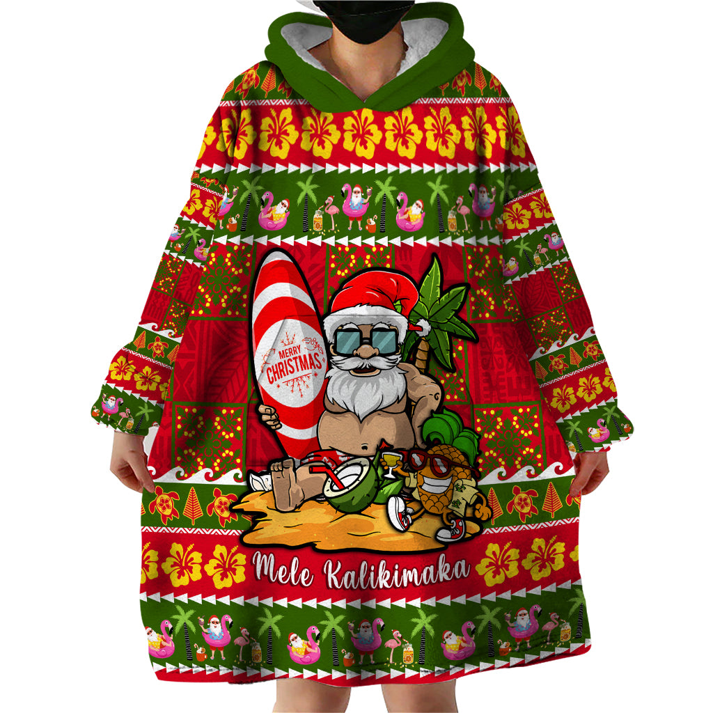 Personalised Hawaii Surfing Santa Christmas Wearable Blanket Hoodie Tropical Pineapple Mele Kalikimaka Quilt Pattern - Wonder Print Shop