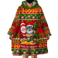 Personalised Hawaii Surfing Santa Christmas Wearable Blanket Hoodie Tropical Pineapple Mele Kalikimaka Quilt Pattern - Wonder Print Shop