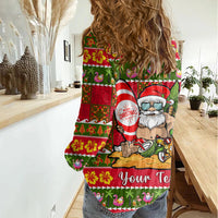 Personalised Hawaii Surfing Santa Christmas Women Casual Shirt Tropical Pineapple Mele Kalikimaka Quilt Pattern - Wonder Print Shop
