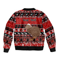 Personalised New Zealand Christmas Bomber Jacket Aotearoa Kiwi Meri Kirihimete Red Version - Wonder Print Shop