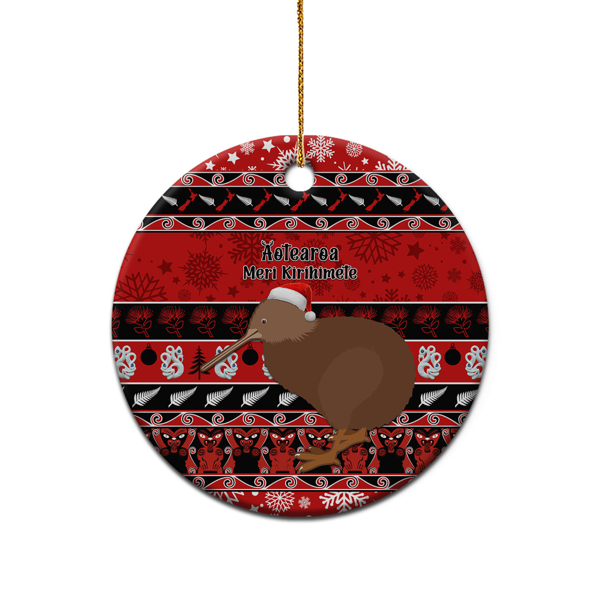 New Zealand Christmas Ceramic Ornament Aotearoa Kiwi Meri Kirihimete Red Version - Wonder Print Shop