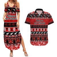 Personalised New Zealand Christmas Couples Matching Summer Maxi Dress and Hawaiian Shirt Aotearoa Kiwi Meri Kirihimete Red Version - Wonder Print Shop
