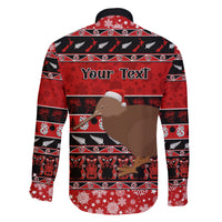 Personalised New Zealand Christmas Family Matching Long Sleeve Bodycon Dress and Hawaiian Shirt Aotearoa Kiwi Meri Kirihimete Red Version - Wonder Print Shop