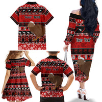 Personalised New Zealand Christmas Family Matching Off Shoulder Long Sleeve Dress and Hawaiian Shirt Aotearoa Kiwi Meri Kirihimete Red Version - Wonder Print Shop