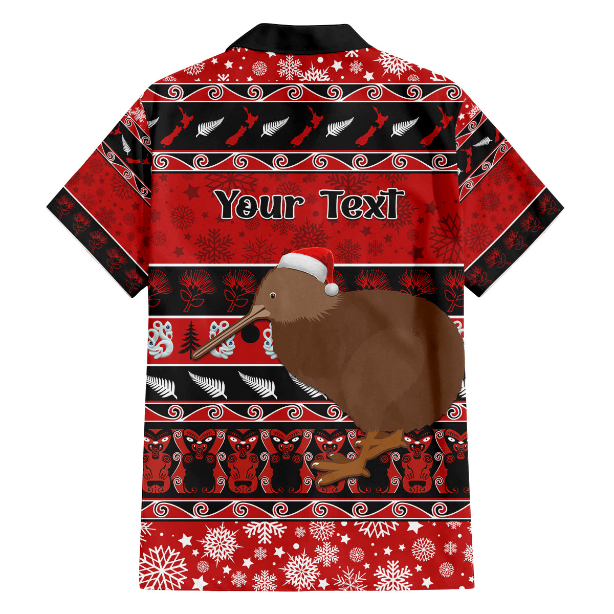 Personalised New Zealand Christmas Family Matching Off Shoulder Long Sleeve Dress and Hawaiian Shirt Aotearoa Kiwi Meri Kirihimete Red Version - Wonder Print Shop