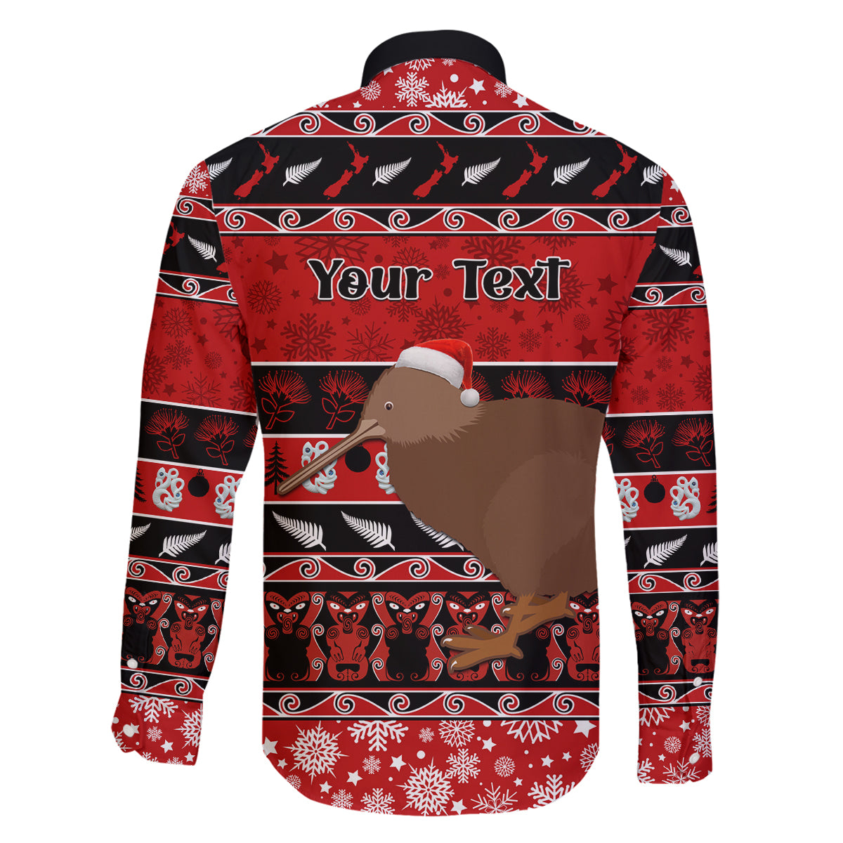 Personalised New Zealand Christmas Family Matching Off Shoulder Long Sleeve Dress and Hawaiian Shirt Aotearoa Kiwi Meri Kirihimete Red Version - Wonder Print Shop