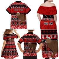 Personalised New Zealand Christmas Family Matching Off Shoulder Maxi Dress and Hawaiian Shirt Aotearoa Kiwi Meri Kirihimete Red Version - Wonder Print Shop