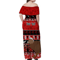 Personalised New Zealand Christmas Family Matching Off Shoulder Maxi Dress and Hawaiian Shirt Aotearoa Kiwi Meri Kirihimete Red Version - Wonder Print Shop