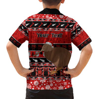 Personalised New Zealand Christmas Family Matching Short Sleeve Bodycon Dress and Hawaiian Shirt Aotearoa Kiwi Meri Kirihimete Red Version - Wonder Print Shop