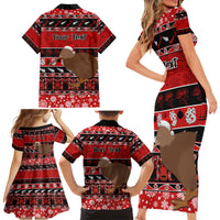 Personalised New Zealand Christmas Family Matching Short Sleeve Bodycon Dress and Hawaiian Shirt Aotearoa Kiwi Meri Kirihimete Red Version - Wonder Print Shop