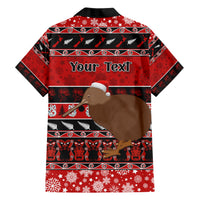 Personalised New Zealand Christmas Family Matching Short Sleeve Bodycon Dress and Hawaiian Shirt Aotearoa Kiwi Meri Kirihimete Red Version - Wonder Print Shop