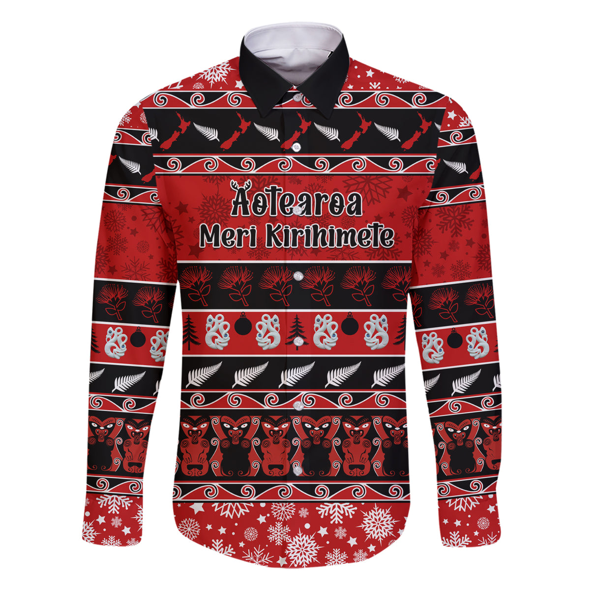 Personalised New Zealand Christmas Family Matching Short Sleeve Bodycon Dress and Hawaiian Shirt Aotearoa Kiwi Meri Kirihimete Red Version - Wonder Print Shop