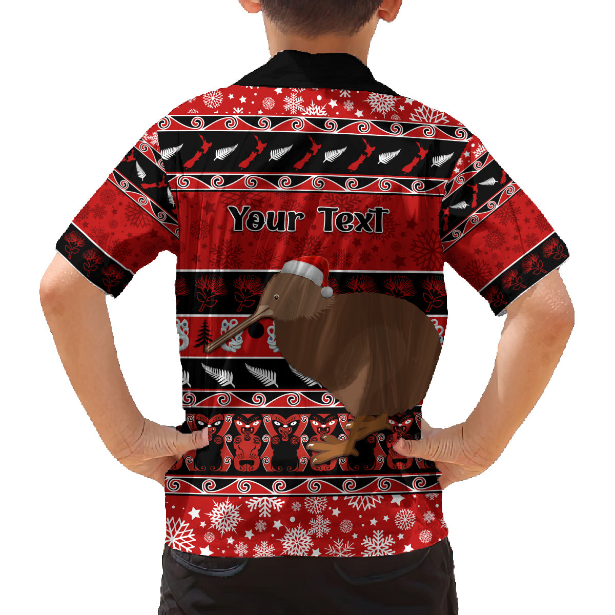 Personalised New Zealand Christmas Family Matching Tank Maxi Dress and Hawaiian Shirt Aotearoa Kiwi Meri Kirihimete Red Version - Wonder Print Shop
