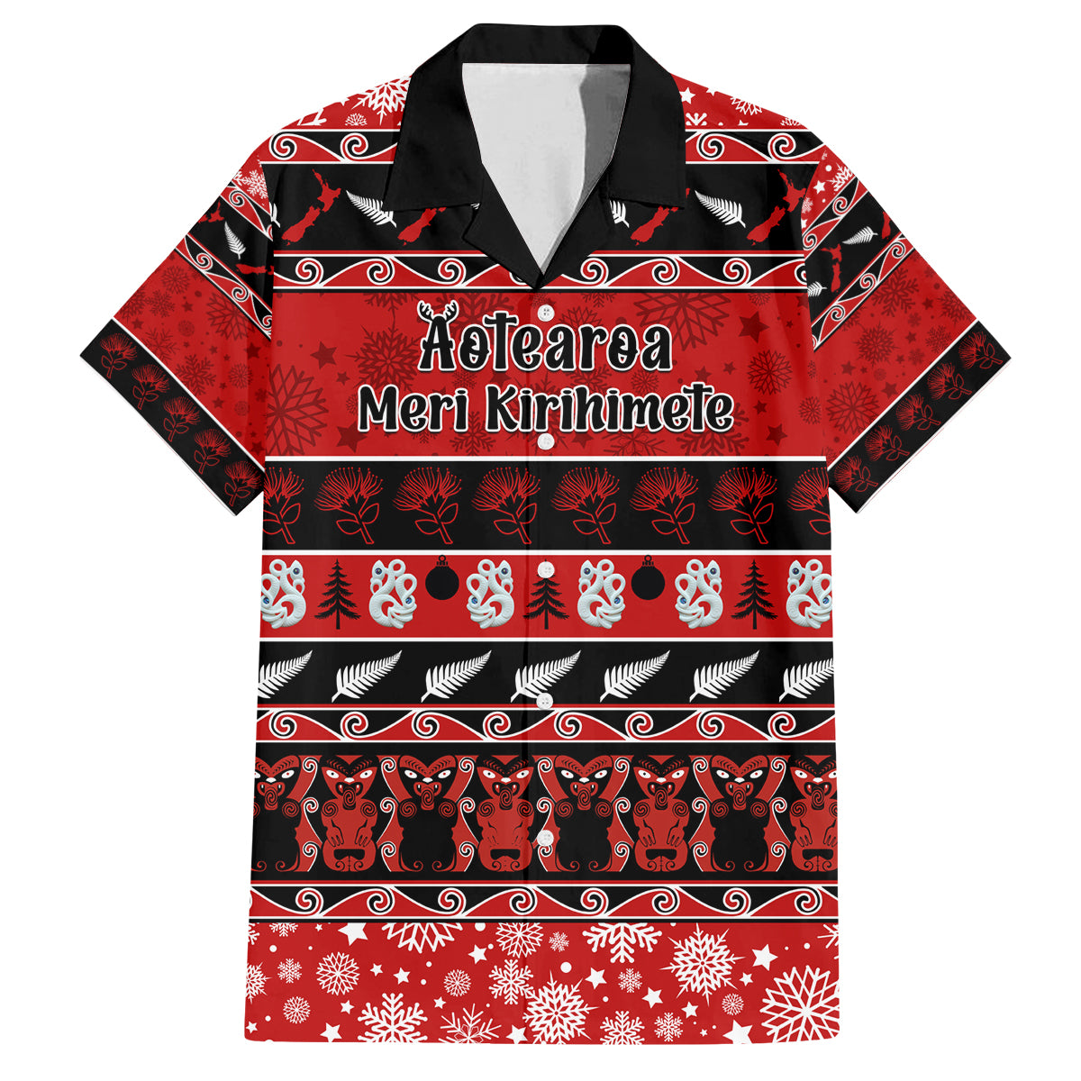 Personalised New Zealand Christmas Family Matching Tank Maxi Dress and Hawaiian Shirt Aotearoa Kiwi Meri Kirihimete Red Version - Wonder Print Shop
