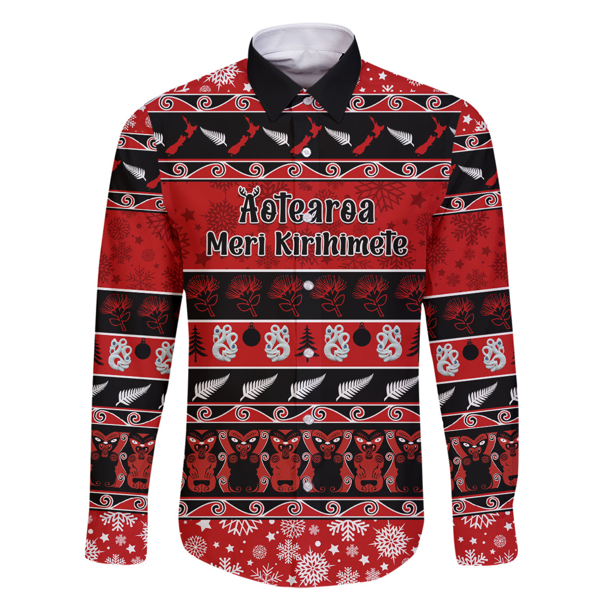 Personalised New Zealand Christmas Family Matching Tank Maxi Dress and Hawaiian Shirt Aotearoa Kiwi Meri Kirihimete Red Version - Wonder Print Shop