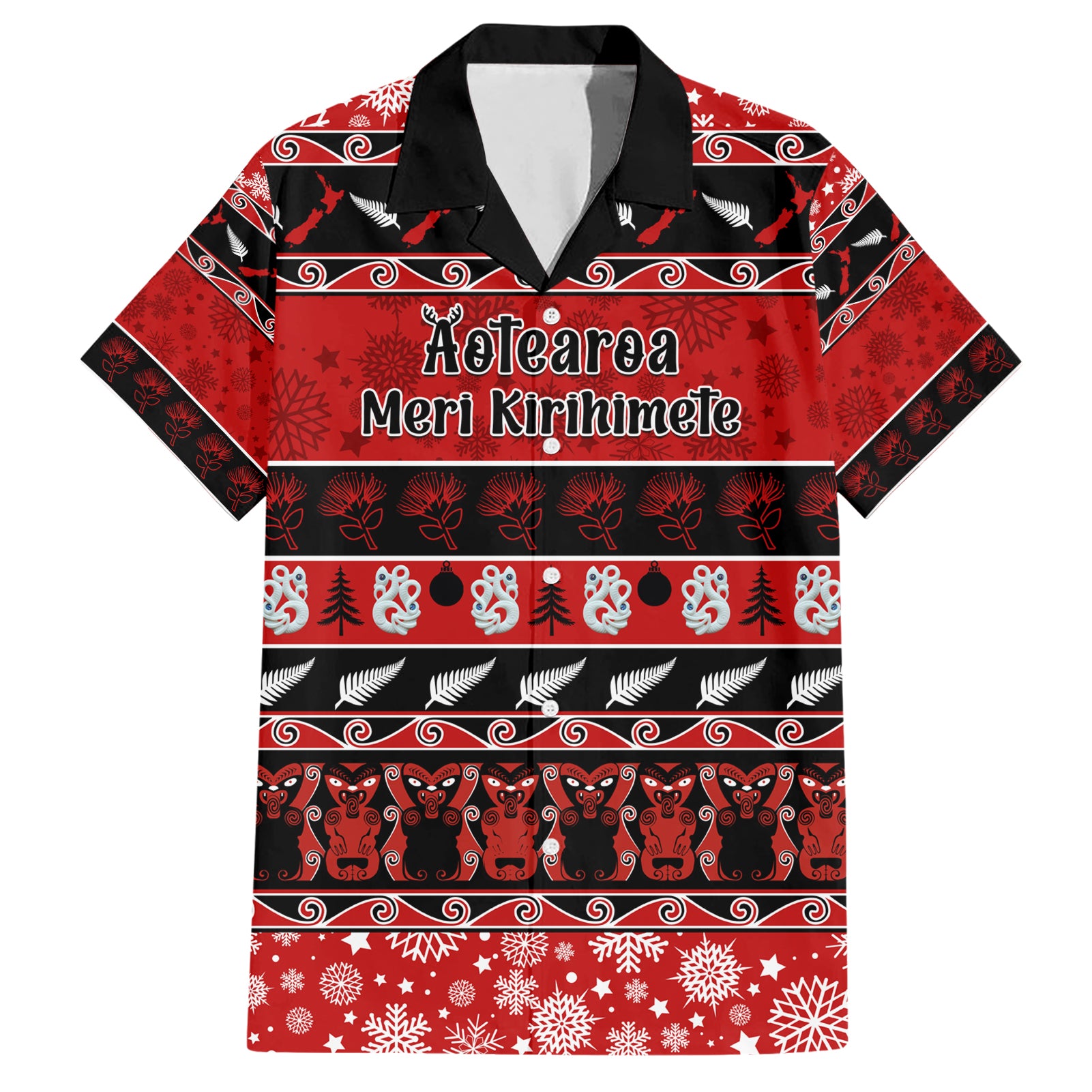 Personalised New Zealand Christmas Hawaiian Shirt Aotearoa Kiwi Meri Kirihimete Red Version - Wonder Print Shop
