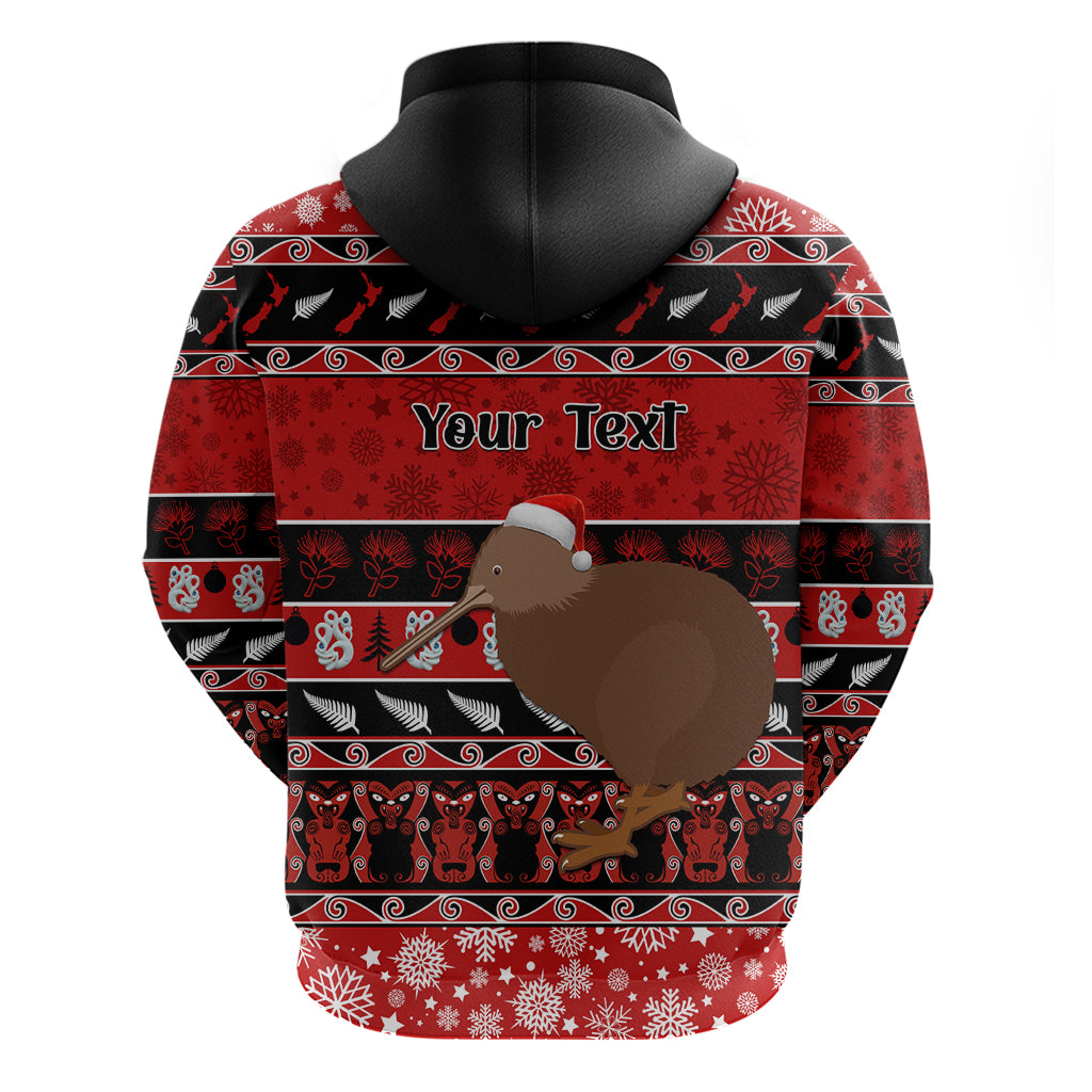 Personalised New Zealand Christmas Hoodie Aotearoa Kiwi Meri Kirihimete Red Version - Wonder Print Shop