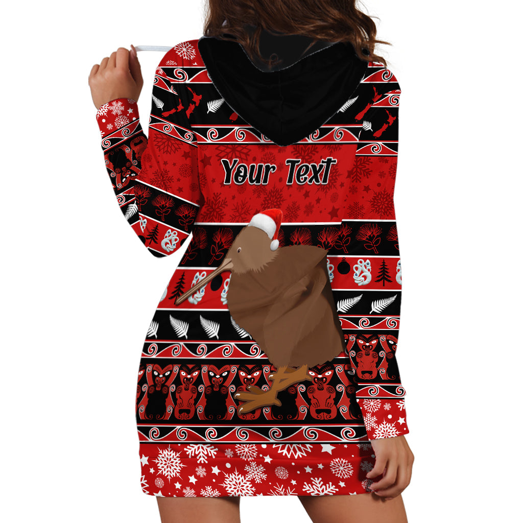 Personalised New Zealand Christmas Hoodie Dress Aotearoa Kiwi Meri Kirihimete Red Version - Wonder Print Shop