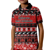 Personalised New Zealand Christmas Kid Polo Shirt Aotearoa Kiwi Meri Kirihimete Red Version - Wonder Print Shop