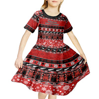 Personalised New Zealand Christmas Kid Short Sleeve Dress Aotearoa Kiwi Meri Kirihimete Red Version - Wonder Print Shop