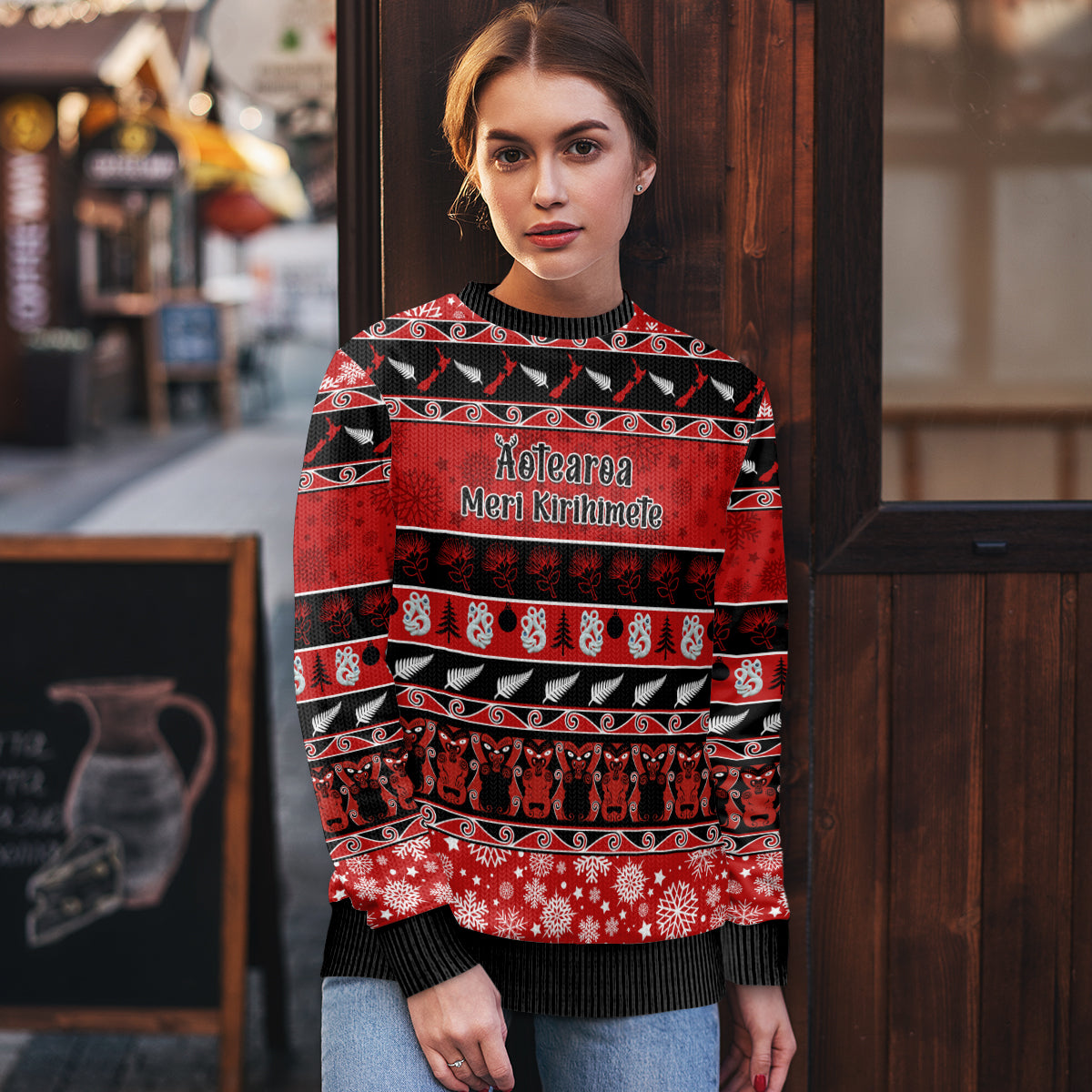 Personalised New Zealand Christmas Ugly Christmas Sweater Aotearoa Kiwi Meri Kirihimete Red Version - Wonder Print Shop