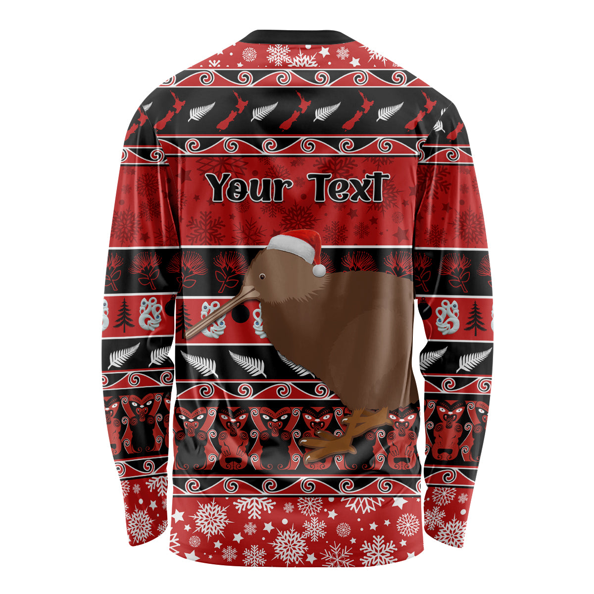 Personalised New Zealand Christmas Long Sleeve Shirt Aotearoa Kiwi Meri Kirihimete Red Version - Wonder Print Shop
