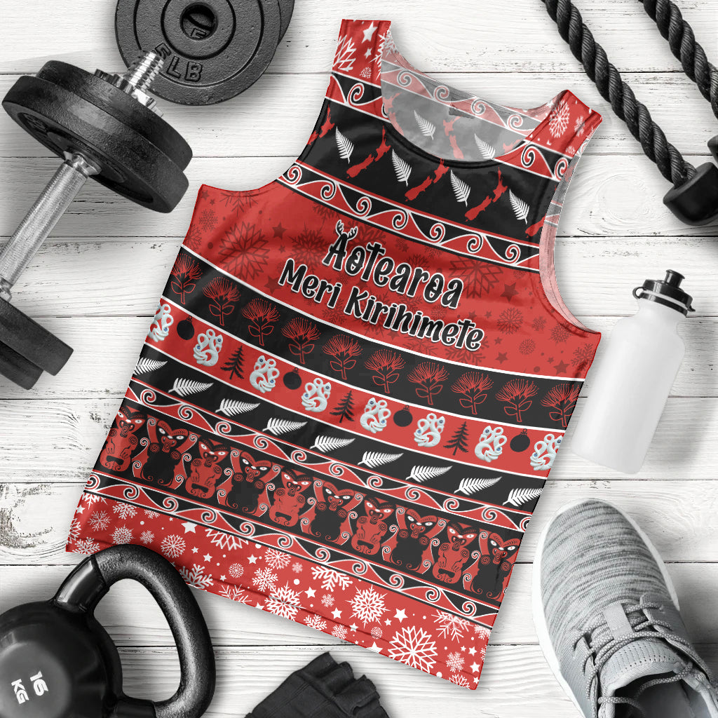 Personalised New Zealand Christmas Men Tank Top Aotearoa Kiwi Meri Kirihimete Red Version - Wonder Print Shop