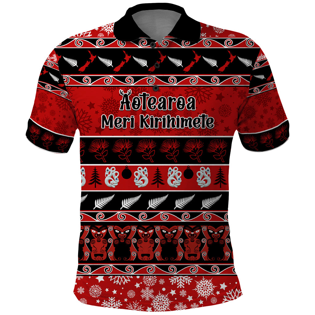 Personalised New Zealand Christmas Polo Shirt Aotearoa Kiwi Meri Kirihimete Red Version - Wonder Print Shop