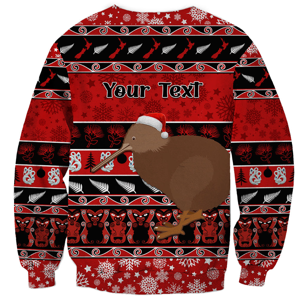 Personalised New Zealand Christmas Sweatshirt Aotearoa Kiwi Meri Kirihimete Red Version - Wonder Print Shop
