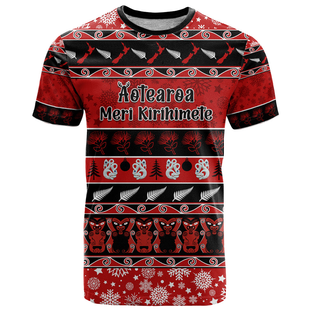 Personalised New Zealand Christmas T Shirt Aotearoa Kiwi Meri Kirihimete Red Version - Wonder Print Shop