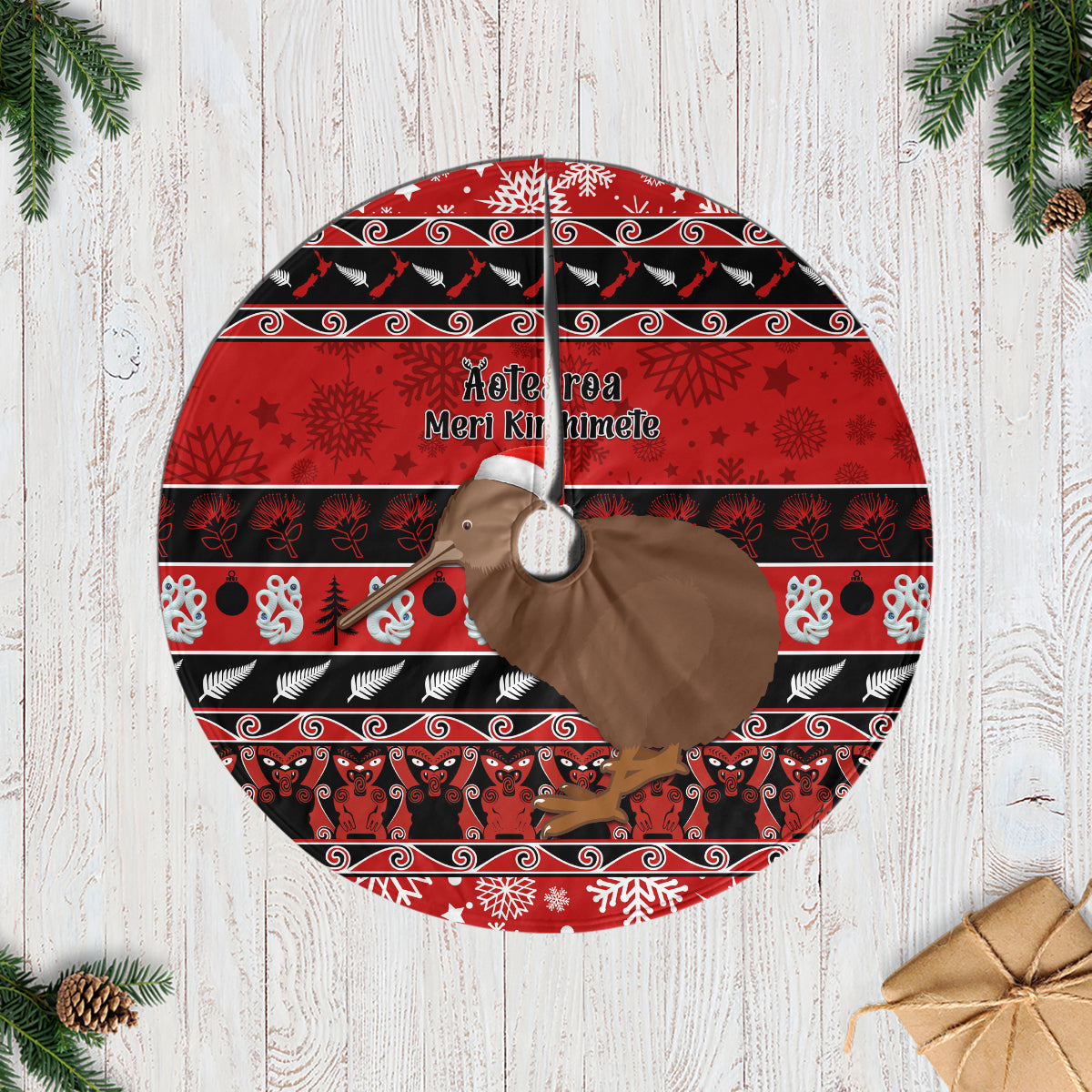New Zealand Christmas Tree Skirt Aotearoa Kiwi Meri Kirihimete Red Version - Wonder Print Shop
