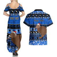Personalised New Zealand Christmas Couples Matching Summer Maxi Dress and Hawaiian Shirt Aotearoa Kiwi Meri Kirihimete Blue Version - Wonder Print Shop