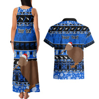 Personalised New Zealand Christmas Couples Matching Tank Maxi Dress and Hawaiian Shirt Aotearoa Kiwi Meri Kirihimete Blue Version - Wonder Print Shop