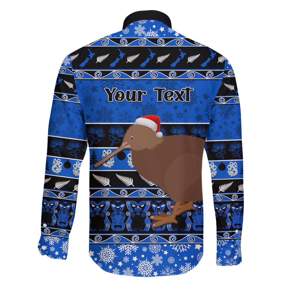 Personalised New Zealand Christmas Family Matching Off Shoulder Long Sleeve Dress and Hawaiian Shirt Aotearoa Kiwi Meri Kirihimete Blue Version - Wonder Print Shop