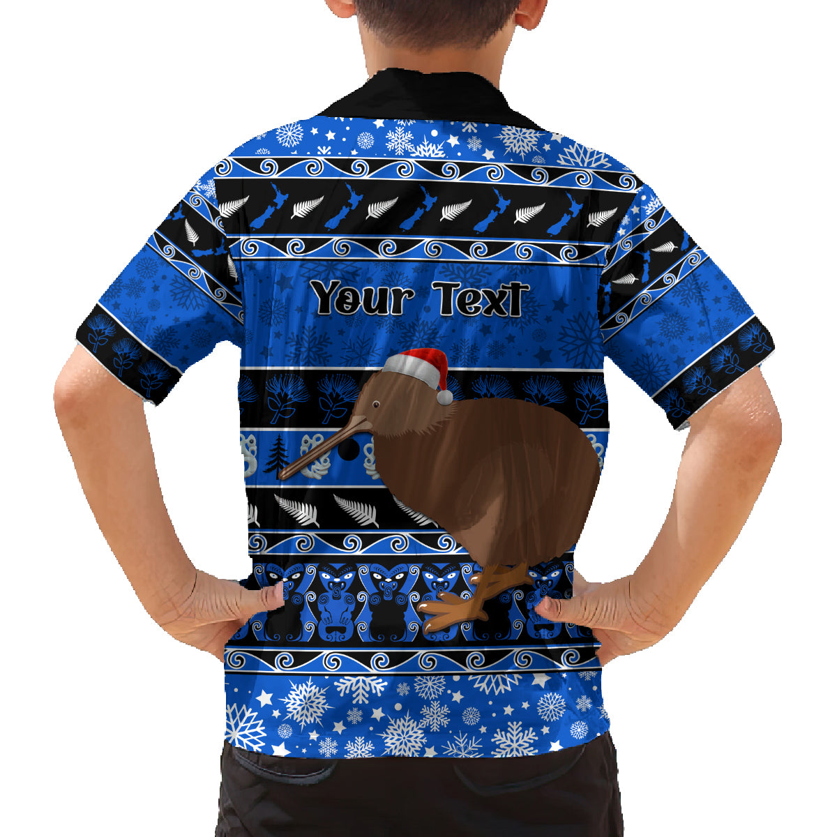 Personalised New Zealand Christmas Family Matching Off Shoulder Maxi Dress and Hawaiian Shirt Aotearoa Kiwi Meri Kirihimete Blue Version - Wonder Print Shop