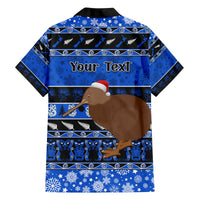 Personalised New Zealand Christmas Family Matching Off Shoulder Short Dress and Hawaiian Shirt Aotearoa Kiwi Meri Kirihimete Blue Version - Wonder Print Shop