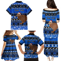 Personalised New Zealand Christmas Family Matching Puletasi Dress and Hawaiian Shirt Aotearoa Kiwi Meri Kirihimete Blue Version - Wonder Print Shop