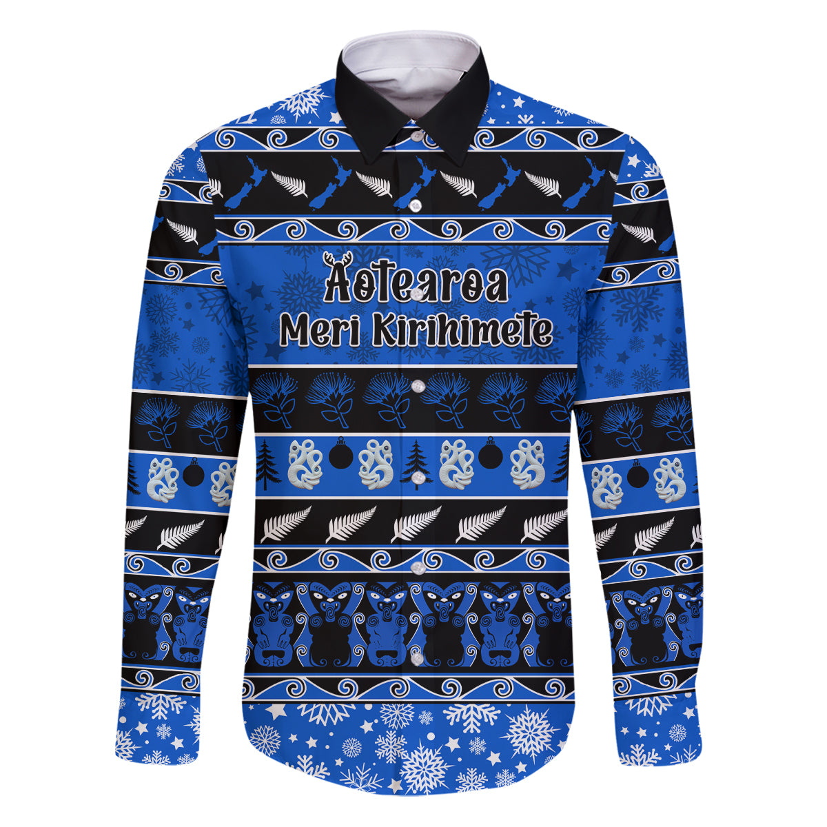 Personalised New Zealand Christmas Family Matching Puletasi Dress and Hawaiian Shirt Aotearoa Kiwi Meri Kirihimete Blue Version - Wonder Print Shop