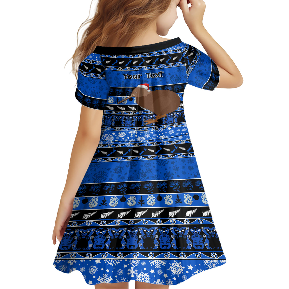 Personalised New Zealand Christmas Family Matching Short Sleeve Bodycon Dress and Hawaiian Shirt Aotearoa Kiwi Meri Kirihimete Blue Version - Wonder Print Shop