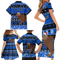 Personalised New Zealand Christmas Family Matching Short Sleeve Bodycon Dress and Hawaiian Shirt Aotearoa Kiwi Meri Kirihimete Blue Version - Wonder Print Shop
