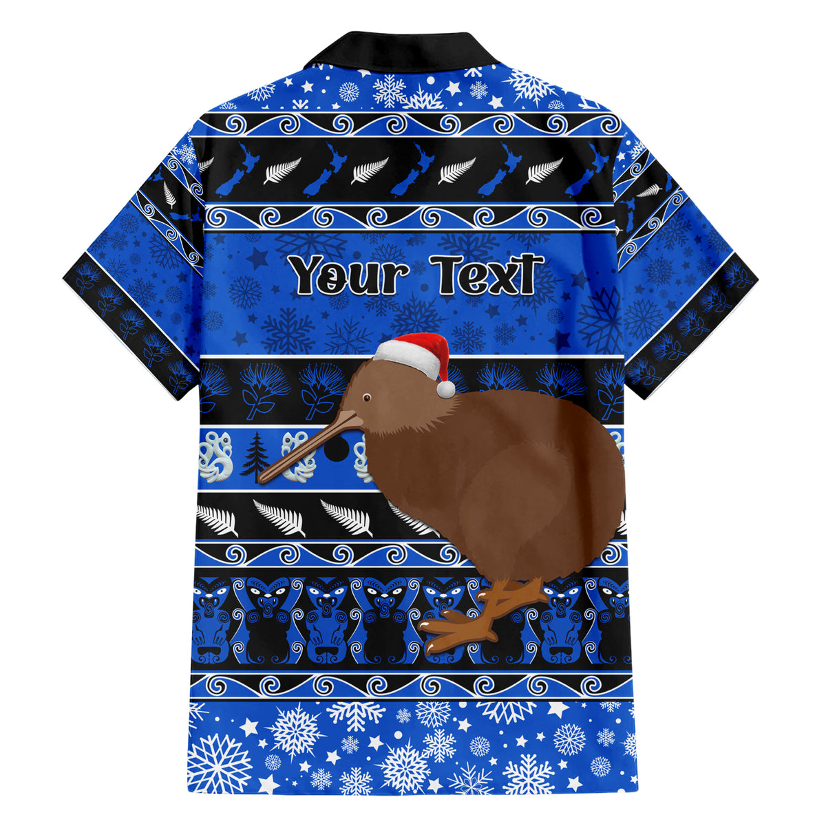 Personalised New Zealand Christmas Family Matching Short Sleeve Bodycon Dress and Hawaiian Shirt Aotearoa Kiwi Meri Kirihimete Blue Version - Wonder Print Shop