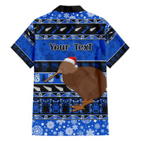 Personalised New Zealand Christmas Family Matching Short Sleeve Bodycon Dress and Hawaiian Shirt Aotearoa Kiwi Meri Kirihimete Blue Version - Wonder Print Shop